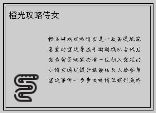 橙光攻略侍女
